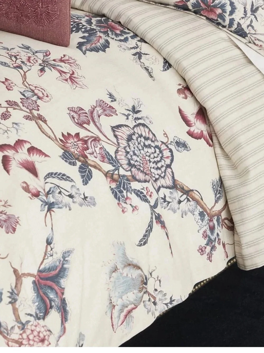 🌺NWT Ralph Lauren King Duvet Cover Floral  in Cream, Burgundy & Navy Retail $470